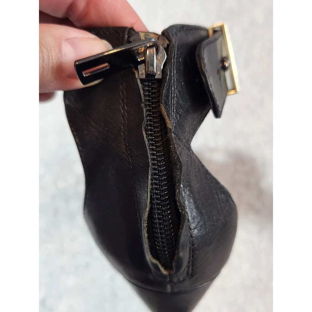 Sam Edelman Sophie Wedge Sandals Womens 7.5 Black Tan Leather Mixed Texture